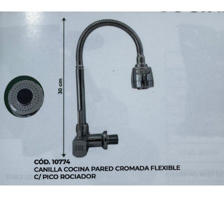 Monocomando Ramos Pared Cromado Flexible Con Pico Rociador 30cm 10774