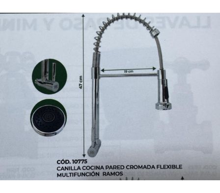 Monocomando Ramos Cocina Pared Cromado Flexible Multifuncion 43cm 10775