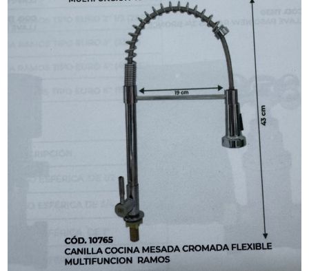 Monocomando Ramos Mesada Cromado Flexible Multifuncion 43cm 10765